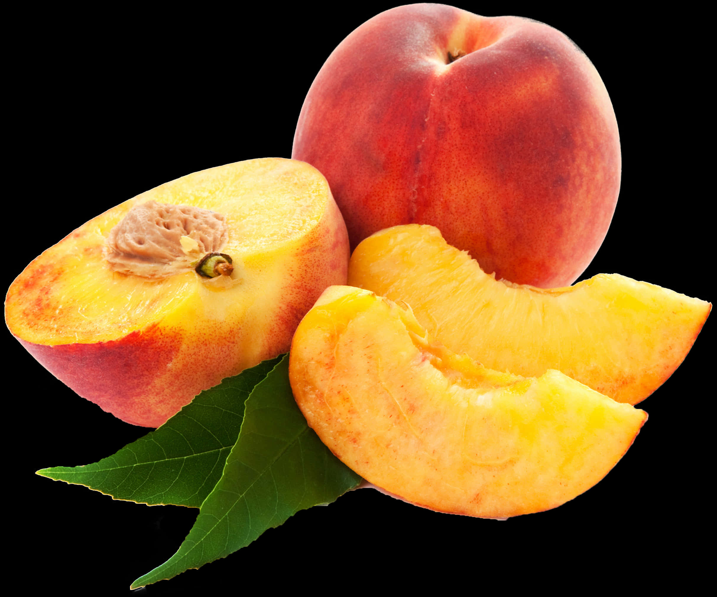 Fresh Peachand Slices Black Background PNG image