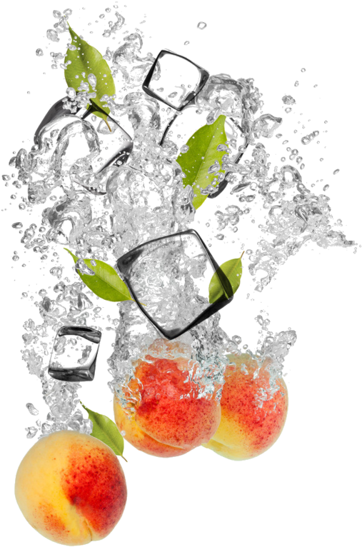 Fresh Peaches Splash Ice Cubes PNG image