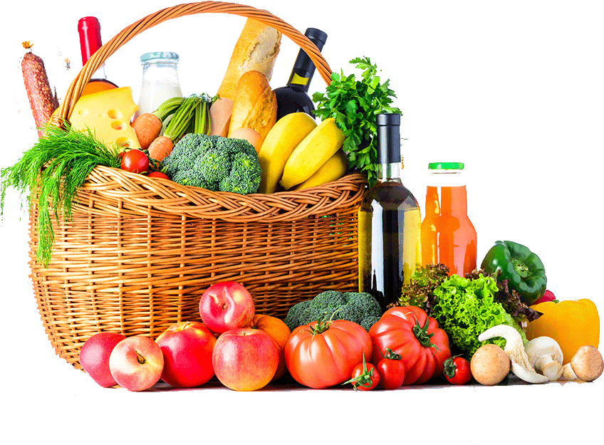 Fresh Produceand Groceries Basket PNG image