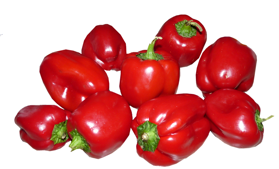 Fresh Red Bell Peppers Group PNG image