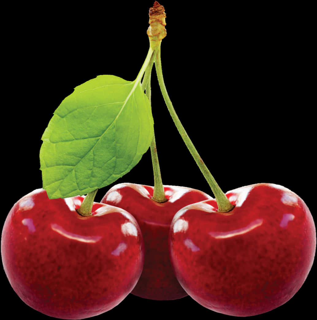 Fresh Red Cherrieswith Leaf PNG image