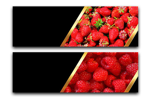 Fresh Strawberriesand Raspberries Diptych PNG image