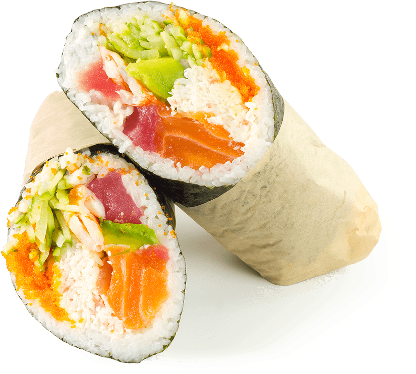 Fresh Sushi Rolls Cut Open PNG image