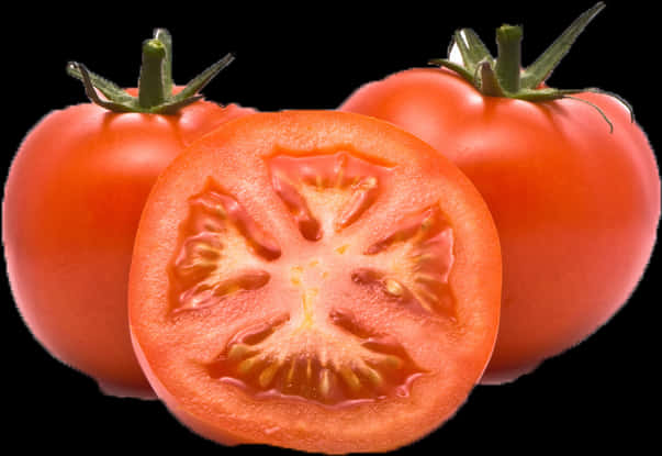 Fresh Tomatoesand Sliceon Black Background PNG image