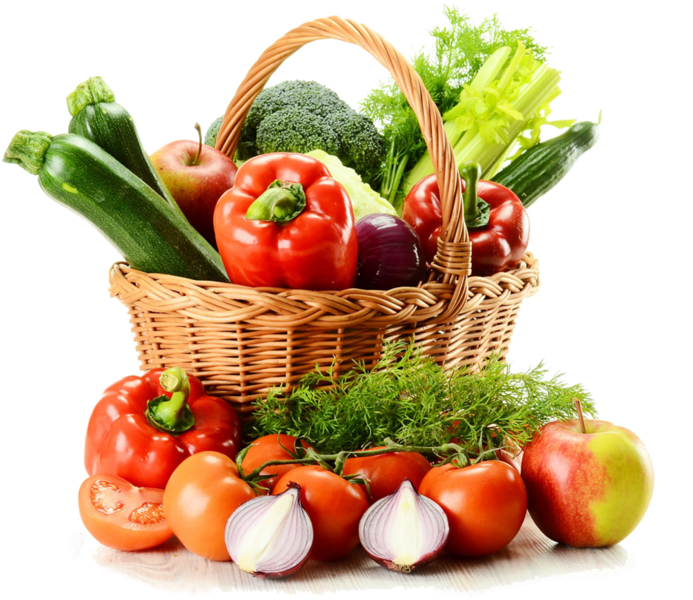 Fresh Vegetable Basket Assortment PNG image