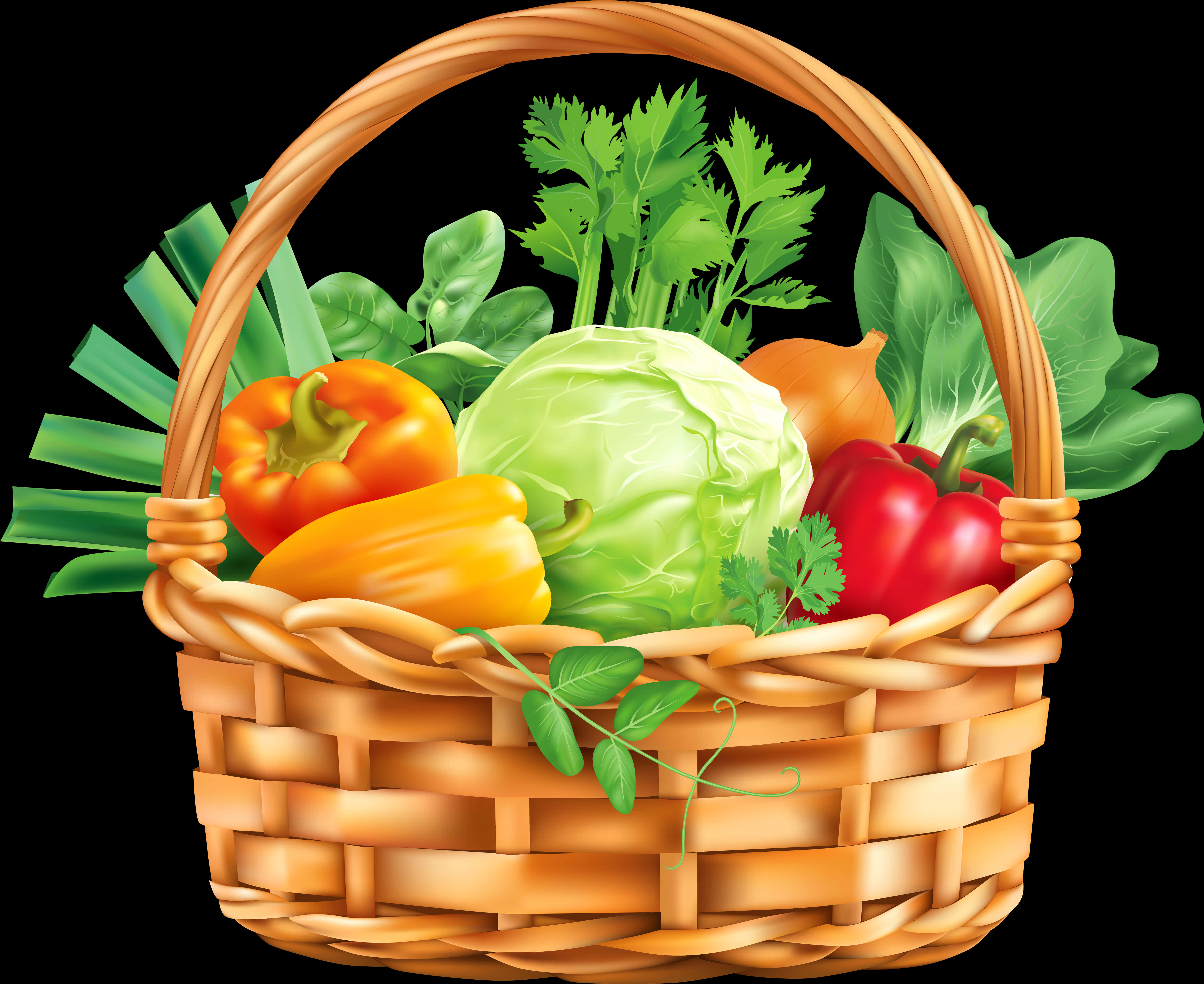 Fresh Vegetable Basket Illustration PNG image