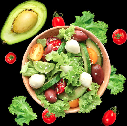 Fresh Vegetable Salad Bowl Avocado Tomatoes PNG image