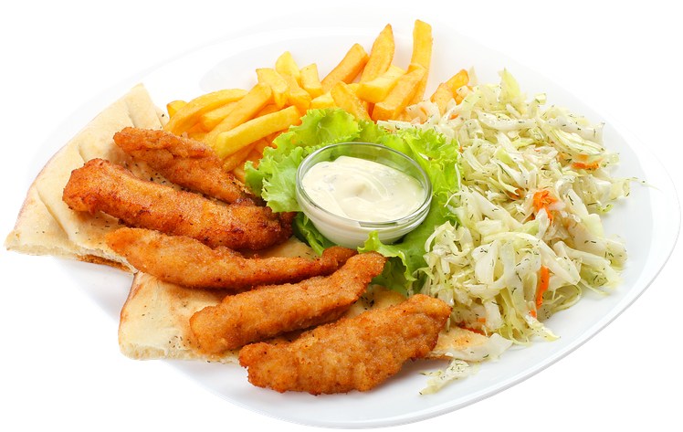 Fried Chicken Stripswith Friesand Salad PNG image