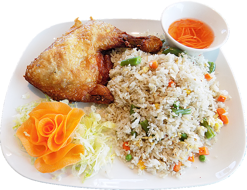 Fried Chickenwith Fried Riceand Sauce PNG image