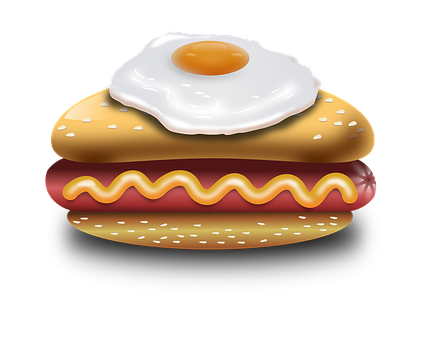 Fried Egg Hotdog Sandwich Illustration PNG image