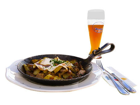 Fried Potatoesand Beer Meal PNG image