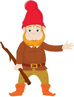 Friendly Gnome Character Red Hat Orange Boots PNG image