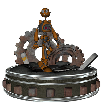 Friendly Robot Standing Among Gears PNG image