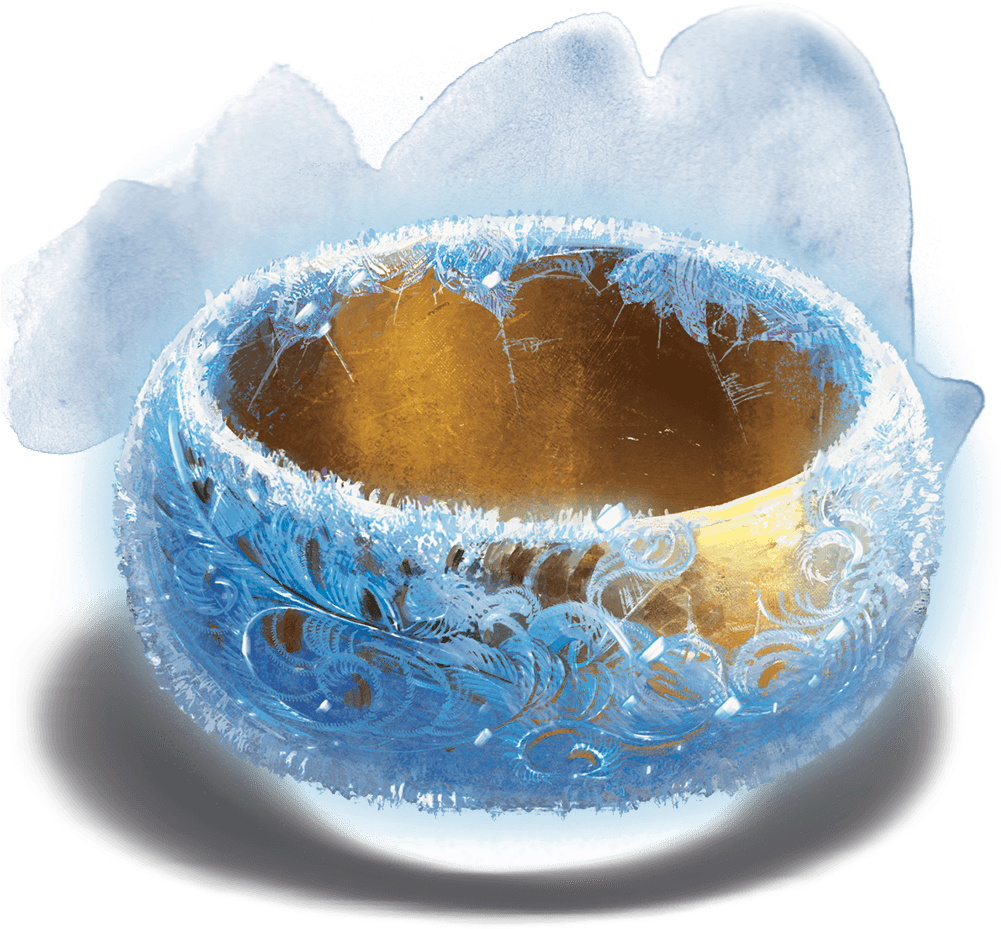 Frosty Golden Bowl Winter Design PNG image