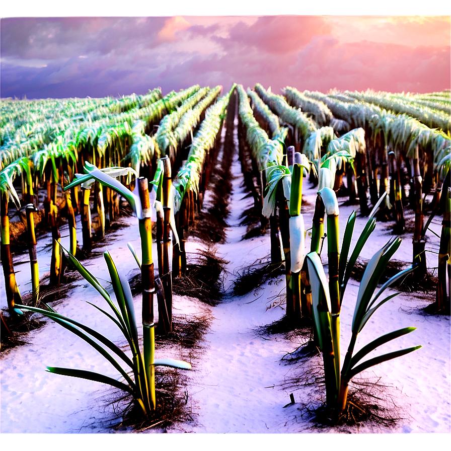 Frosty Sugarcane Field Morning Png 06262024 PNG image