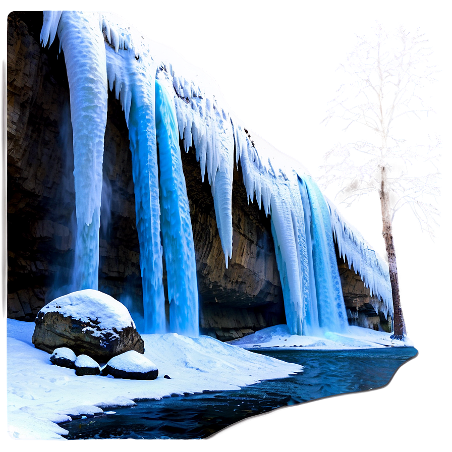 Frozen Waterfall Winter Scene Png 05212024 PNG image