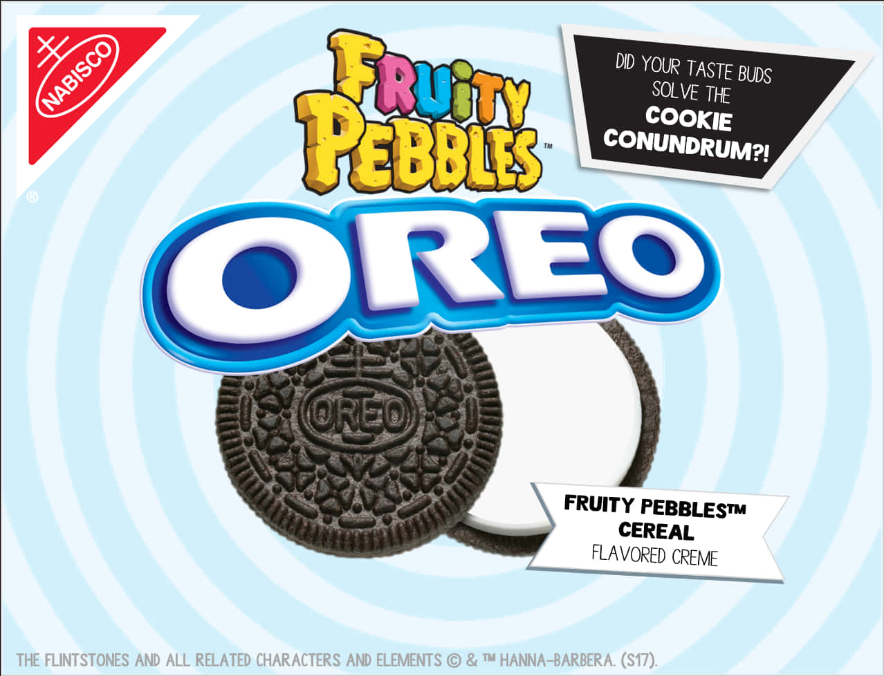Fruity Pebbles Flavored Oreo Cookie Advertisement PNG image