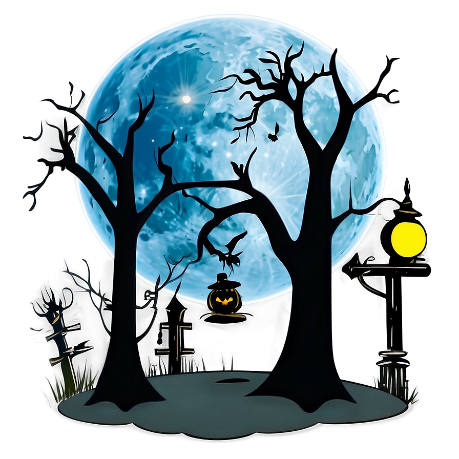 Full Moon Halloween Cartoon Png Xkt PNG image