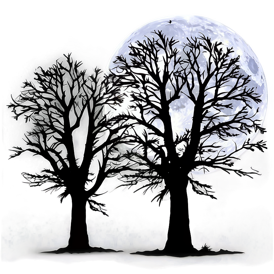 Full Moon Silhouette Trees Png 05242024 PNG image