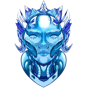 Futuristic Blue Robot Head Artwork PNG image