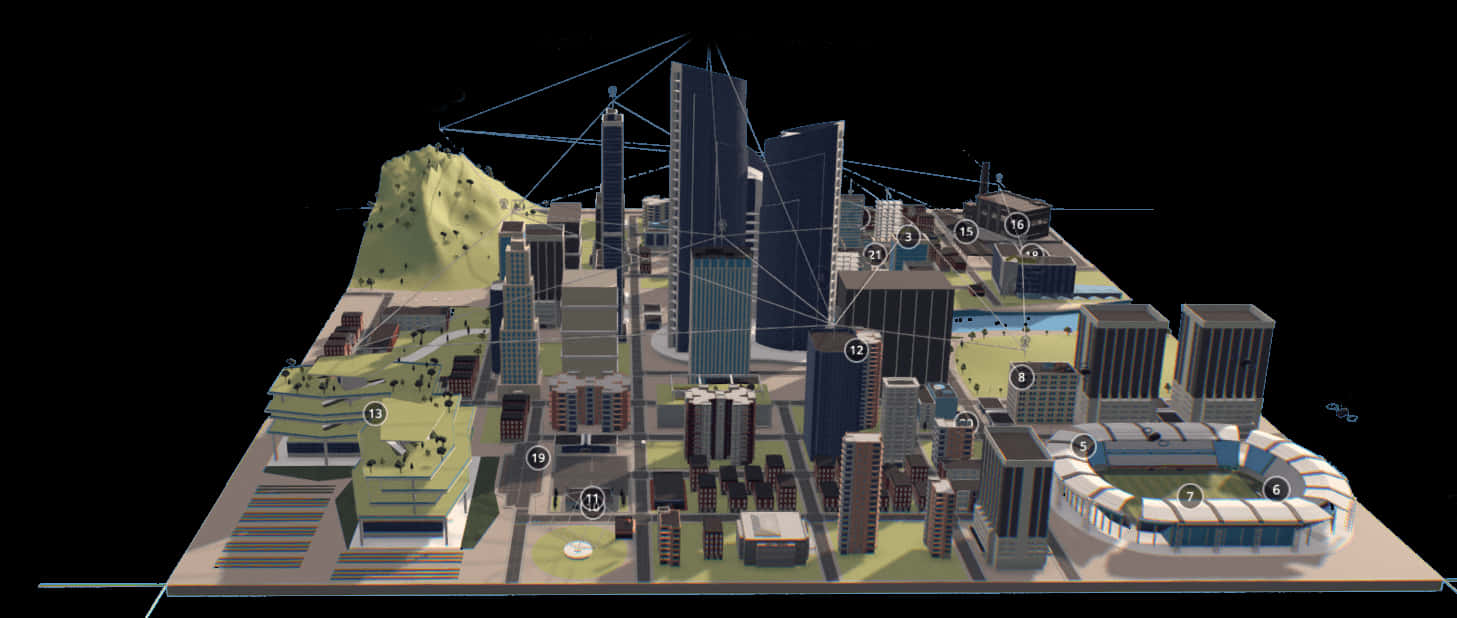 Futuristic City Model Rendering PNG image