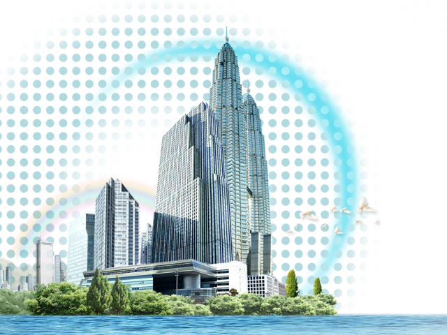 Futuristic Cityscapewith Rainbowand Tower PNG image