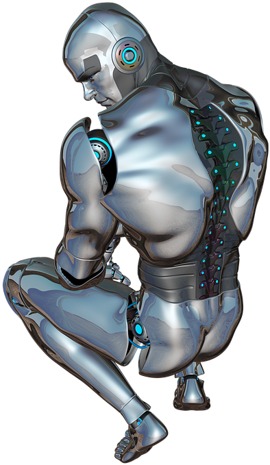 Futuristic Cyborg Crouching Pose PNG image