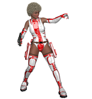 Futuristic Female Fighterin Redand White PNG image