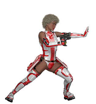 Futuristic Female Soldier Posing With Gun PNG image