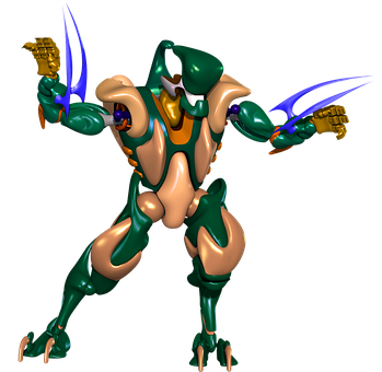 Futuristic Green Robot Warrior PNG image