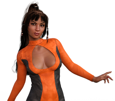 Futuristic Orange Dress3 D Model PNG image