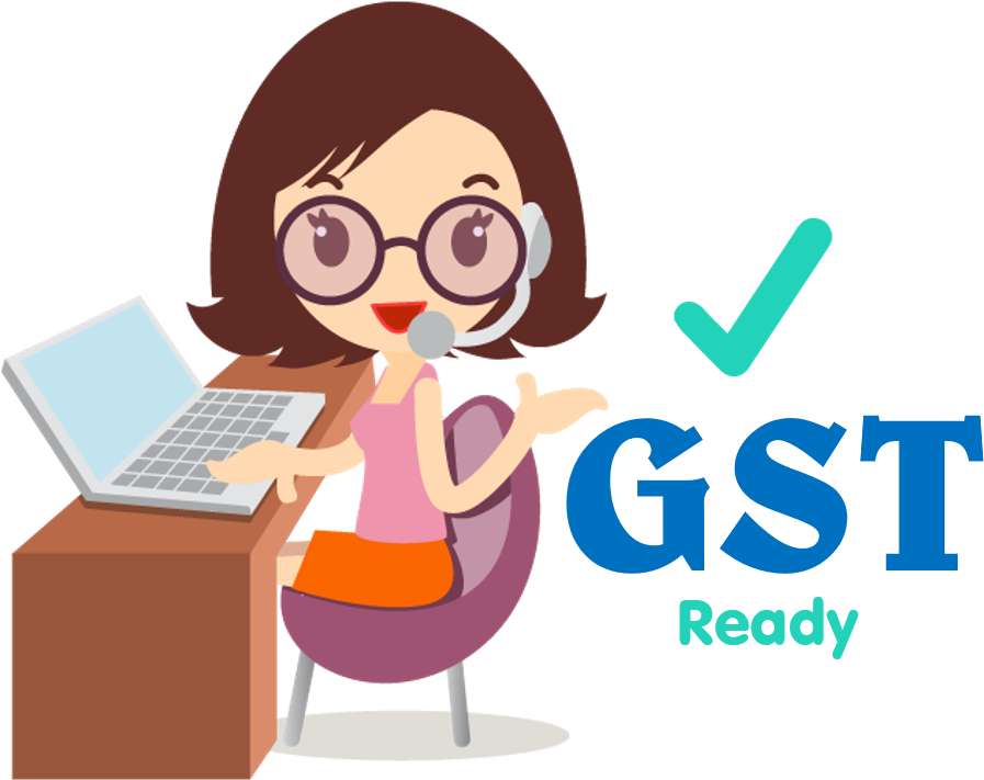 G S T Ready Cartoon Businesswoman Desk PNG image