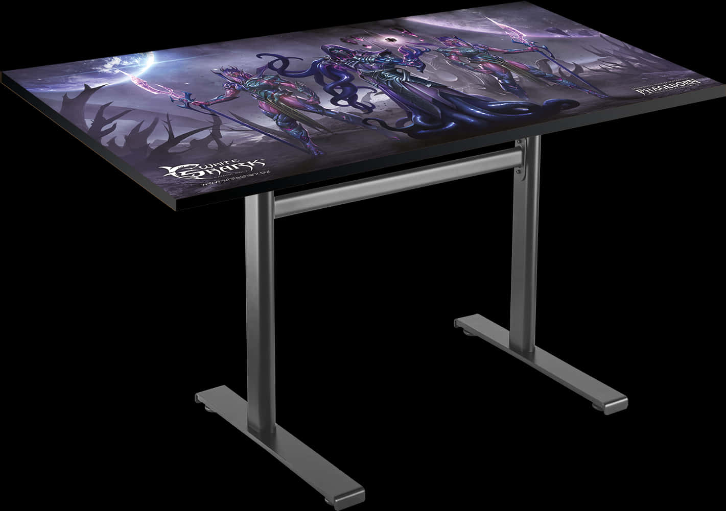 Gaming Deskwith Fantasy Artwork PNG image