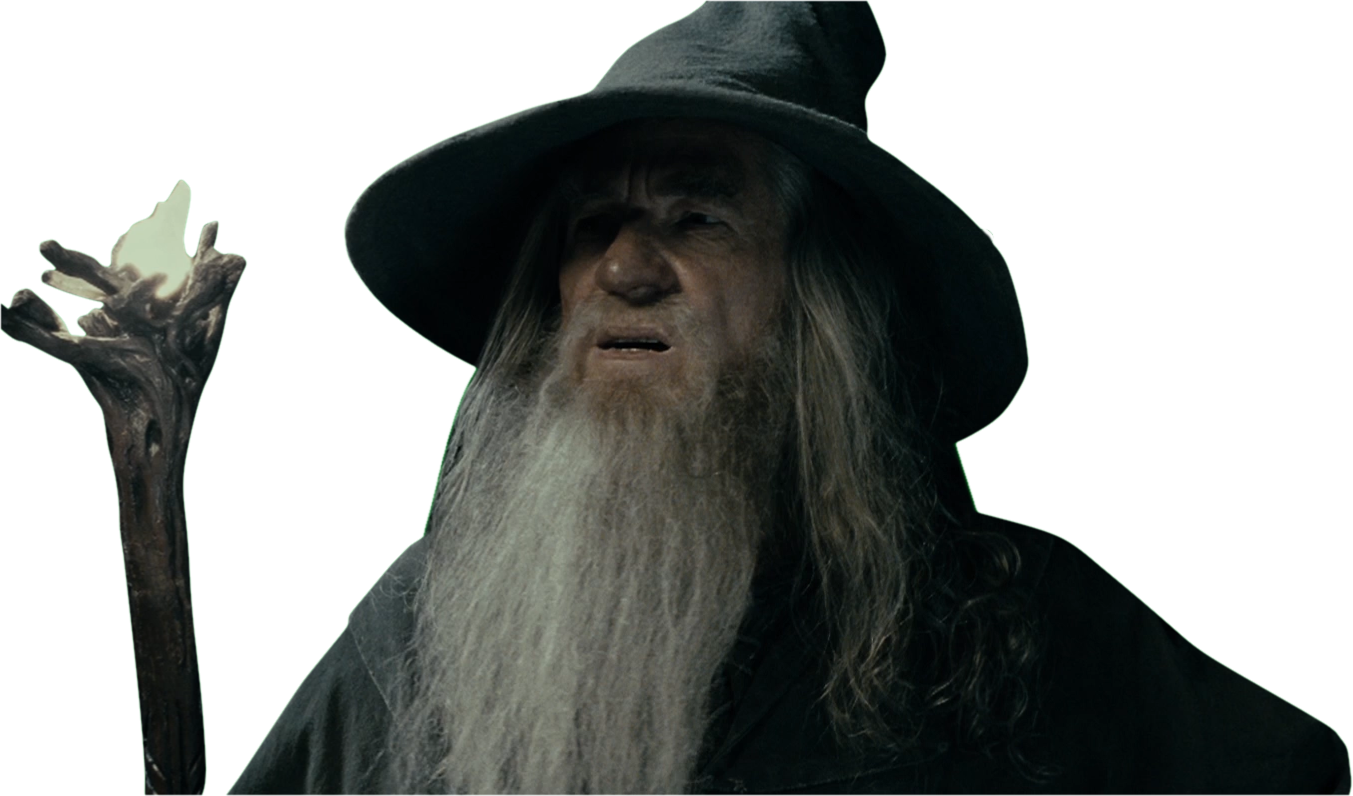 Gandalf Holding Flame Staff PNG image