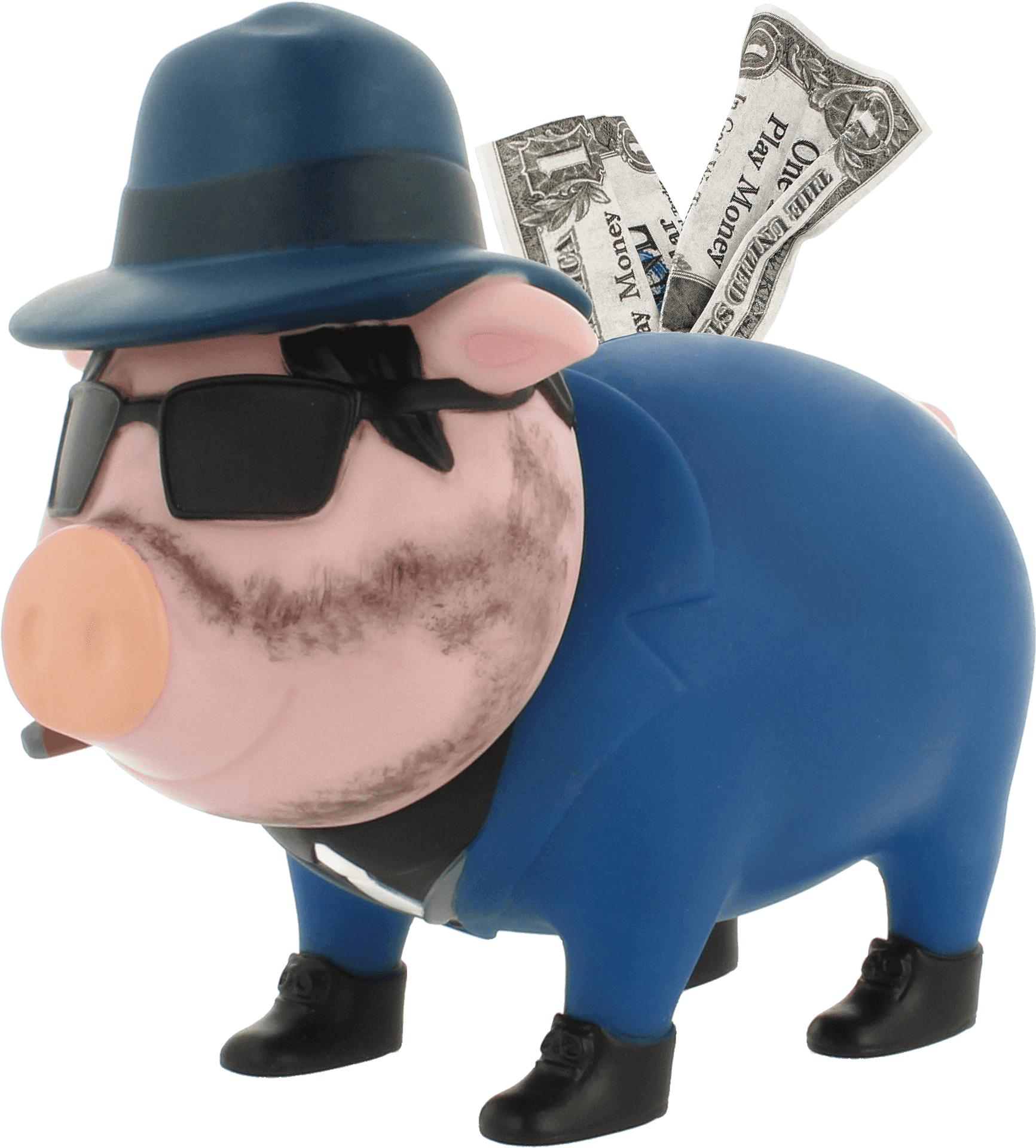 Gangster Piggy Bankwith Cash PNG image