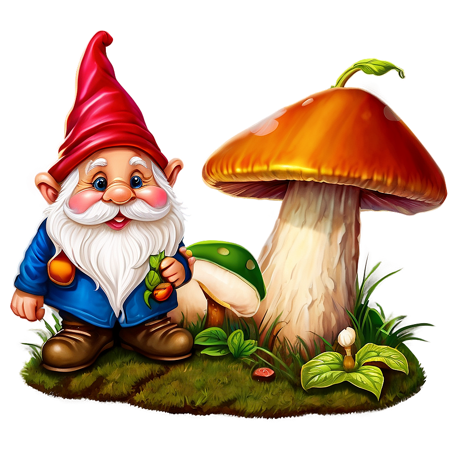 Garden Gnome On Mushroom Png Mjv36 PNG image