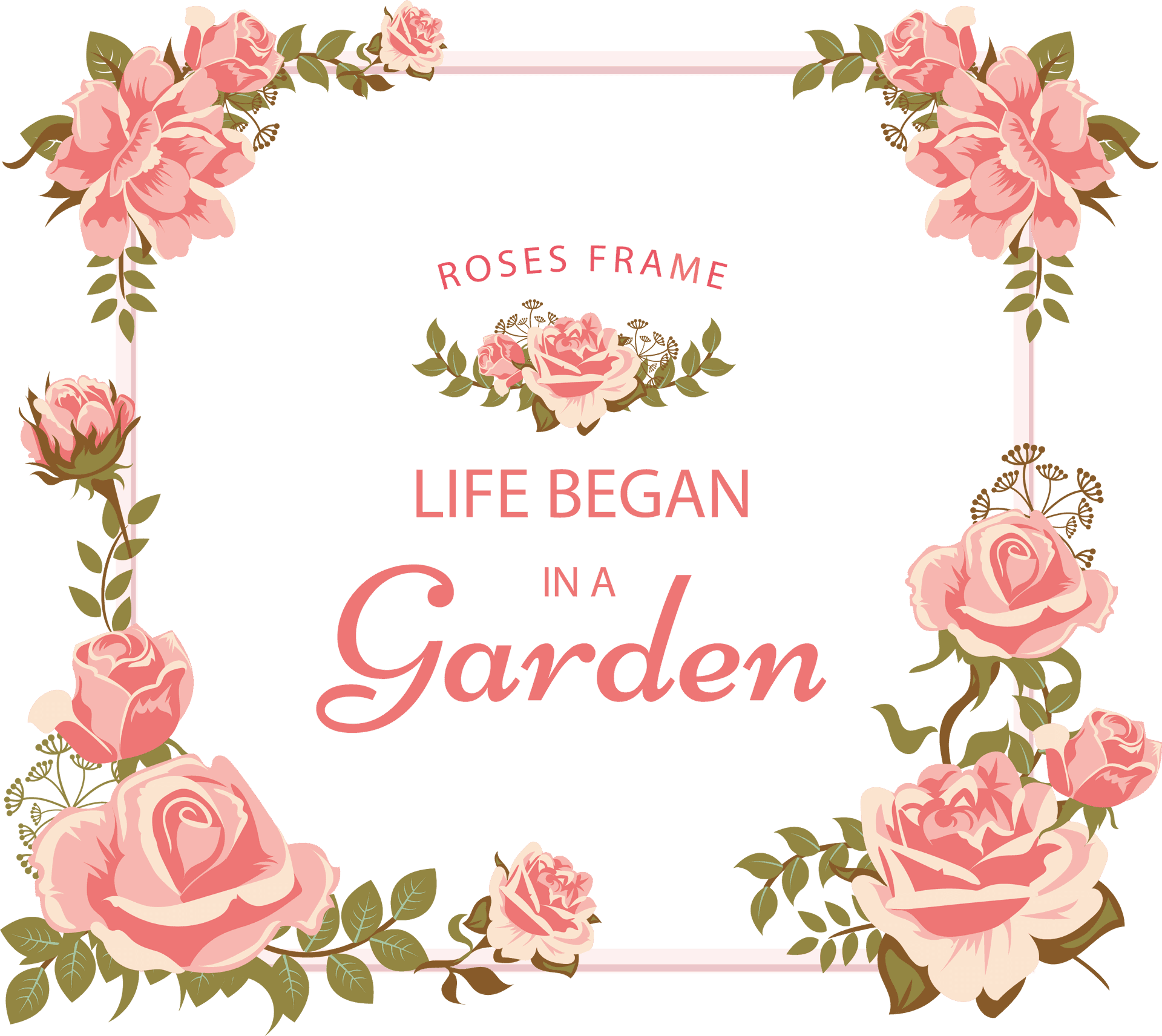 Garden Inspired Rose Frame Graphic PNG image