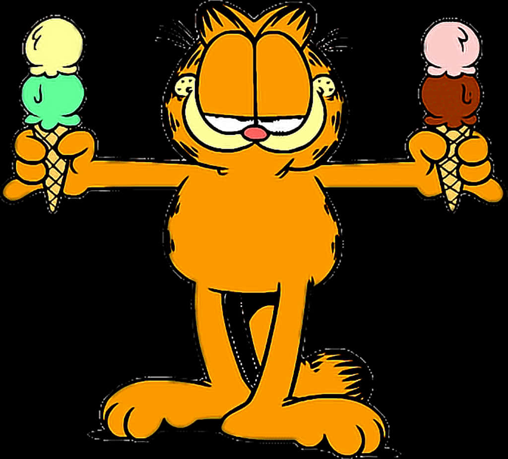 Garfield Holding Ice Cream Cones PNG image