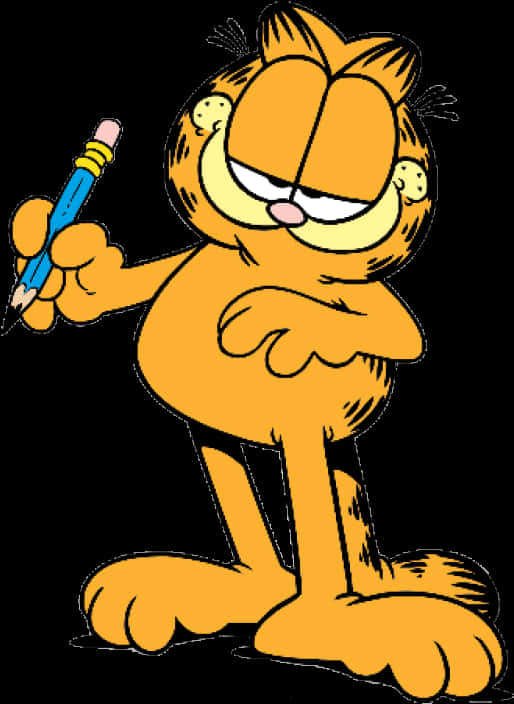 Garfield Holding Pencil Illustration PNG image