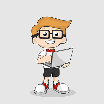 Geeky Boy Cartoonwith Laptop PNG image