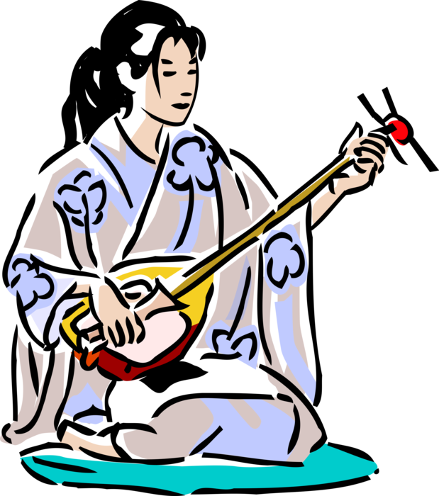 Geisha Playing Shamisen PNG image