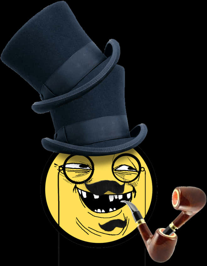 Gentleman Trollfacewith Pipeand Top Hat PNG image