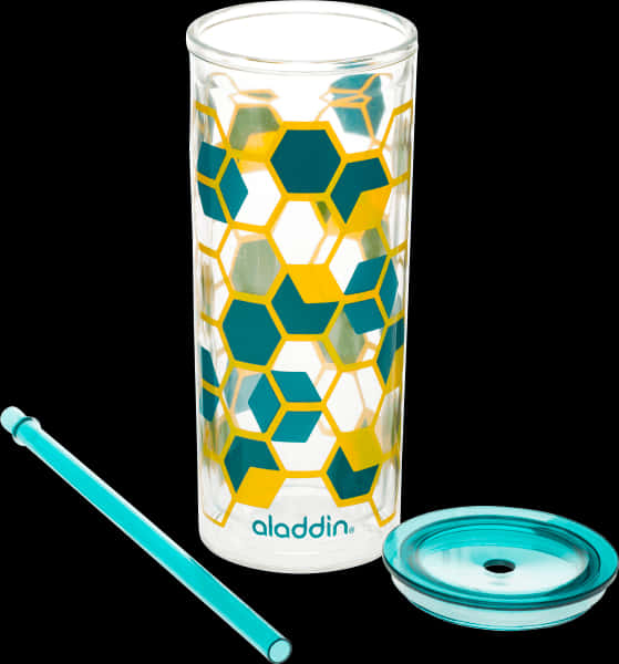 Geometric Pattern Aladdin Tumbler With Strawand Lid PNG image