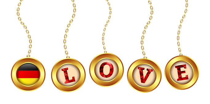 German Love Golden Pendant Design PNG image