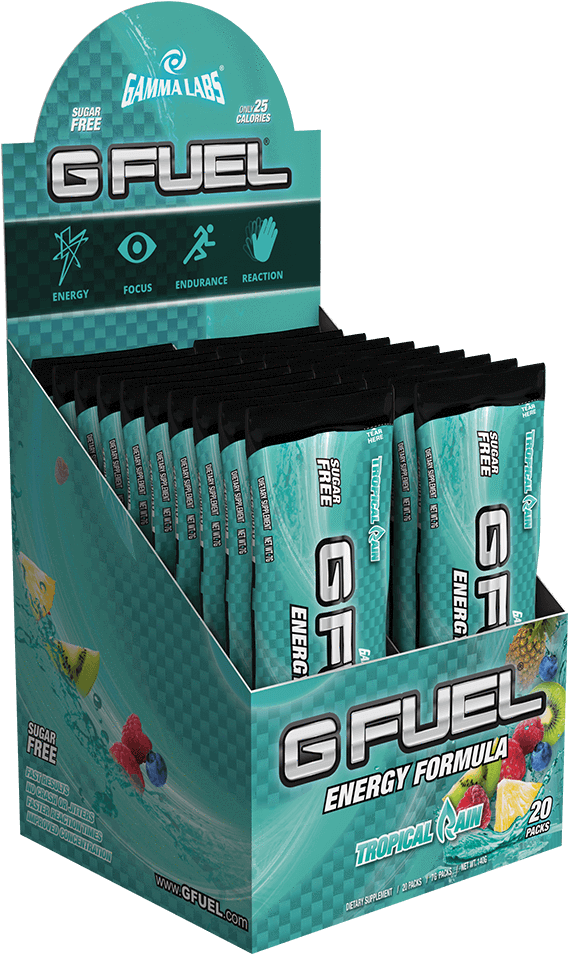 Gfuel Tropical Rain Energy Formula Display PNG image