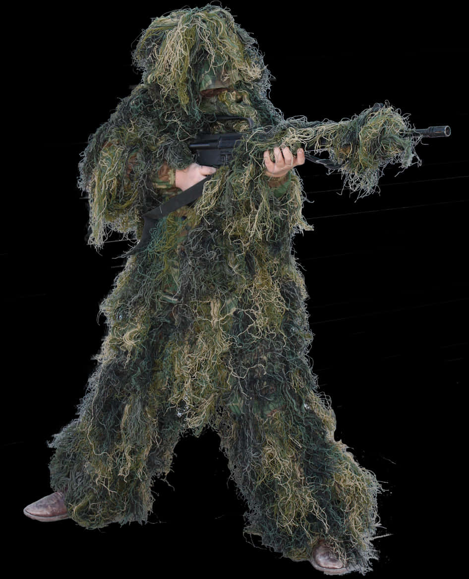 Ghillie Suit Sniper Position PNG image