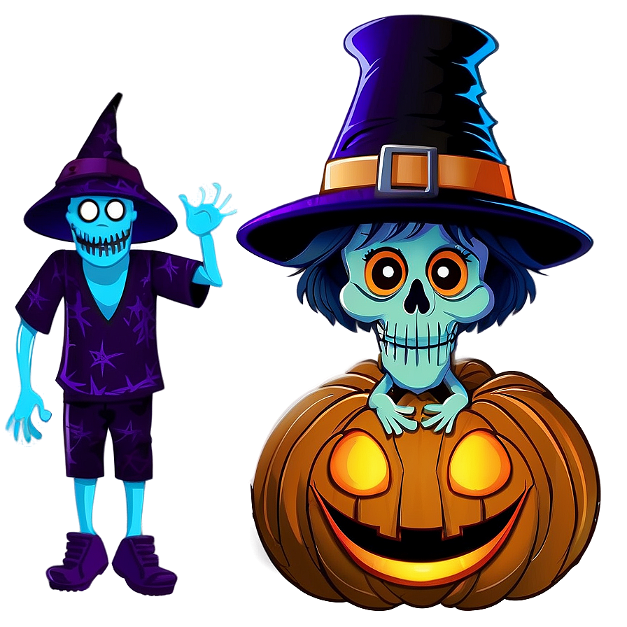 Ghoulish Halloween Cartoon Gathering Png 06252024 PNG image