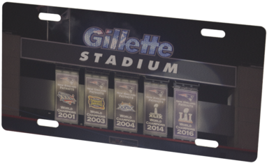 Gillette Stadium Super Bowl Trophies Display PNG image