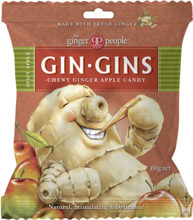 Gin Gins Chewy Ginger Apple Candy Package PNG image
