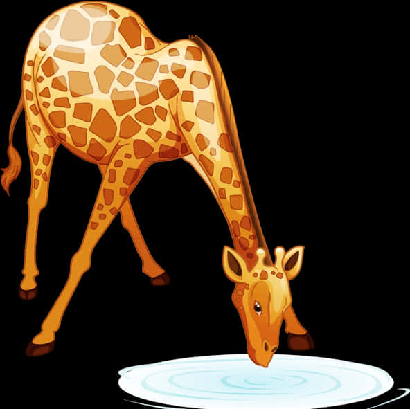 Giraffe Drinking Water Cartoon PNG image